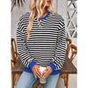 Simple Home Leisure New, Striped Pattern Round Neck Trend Long Sleeve, Pullover Color T-shirt