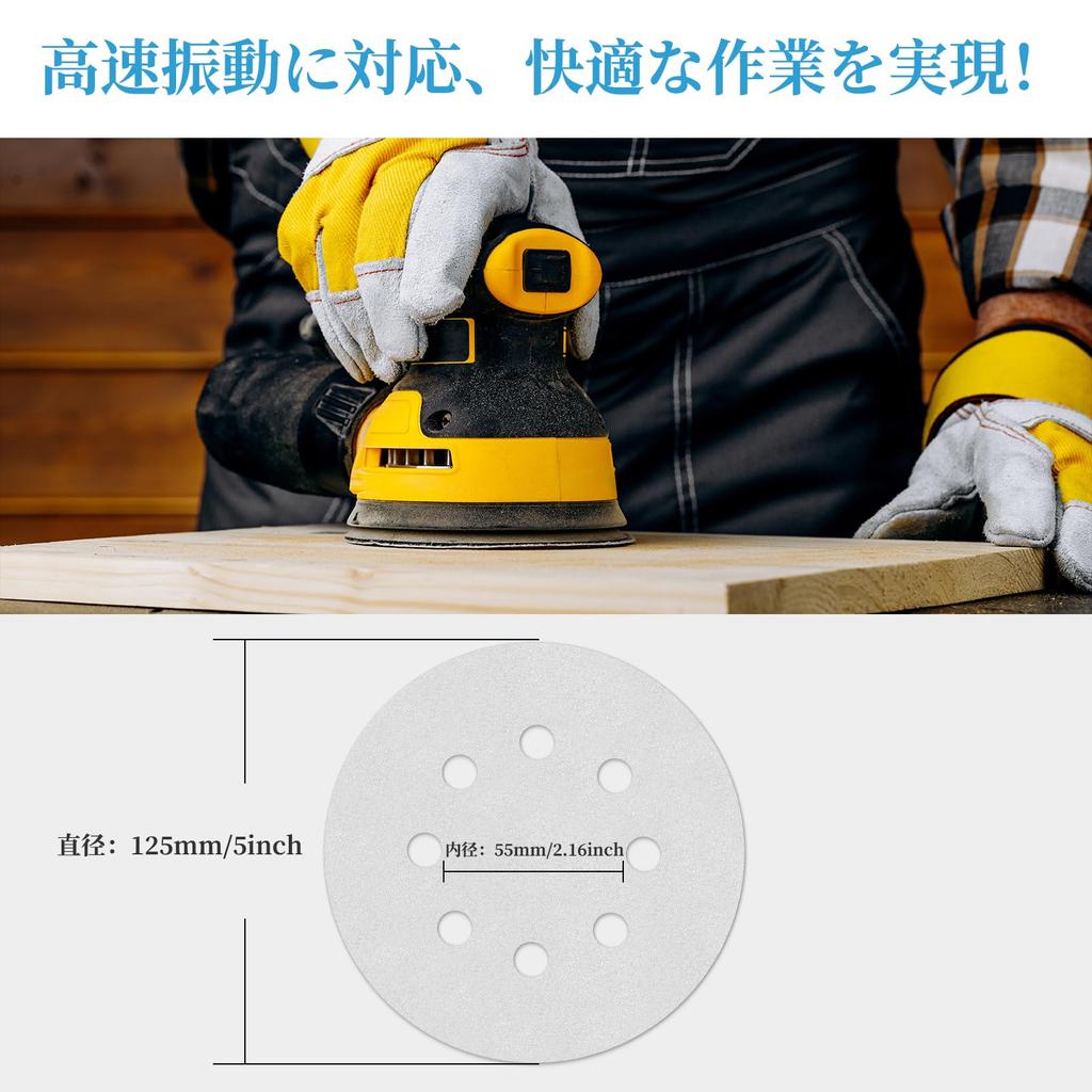 Atutomo 125mm White Sanding Discs with Velcro of Each and Sanding Discs for Electric Ideal for Metal DIY and Car Sandpaper, 100-Piece Set, Round,