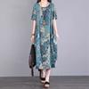Retro Style Loose Long Short Sleeved Summer Print Round Neck Dress