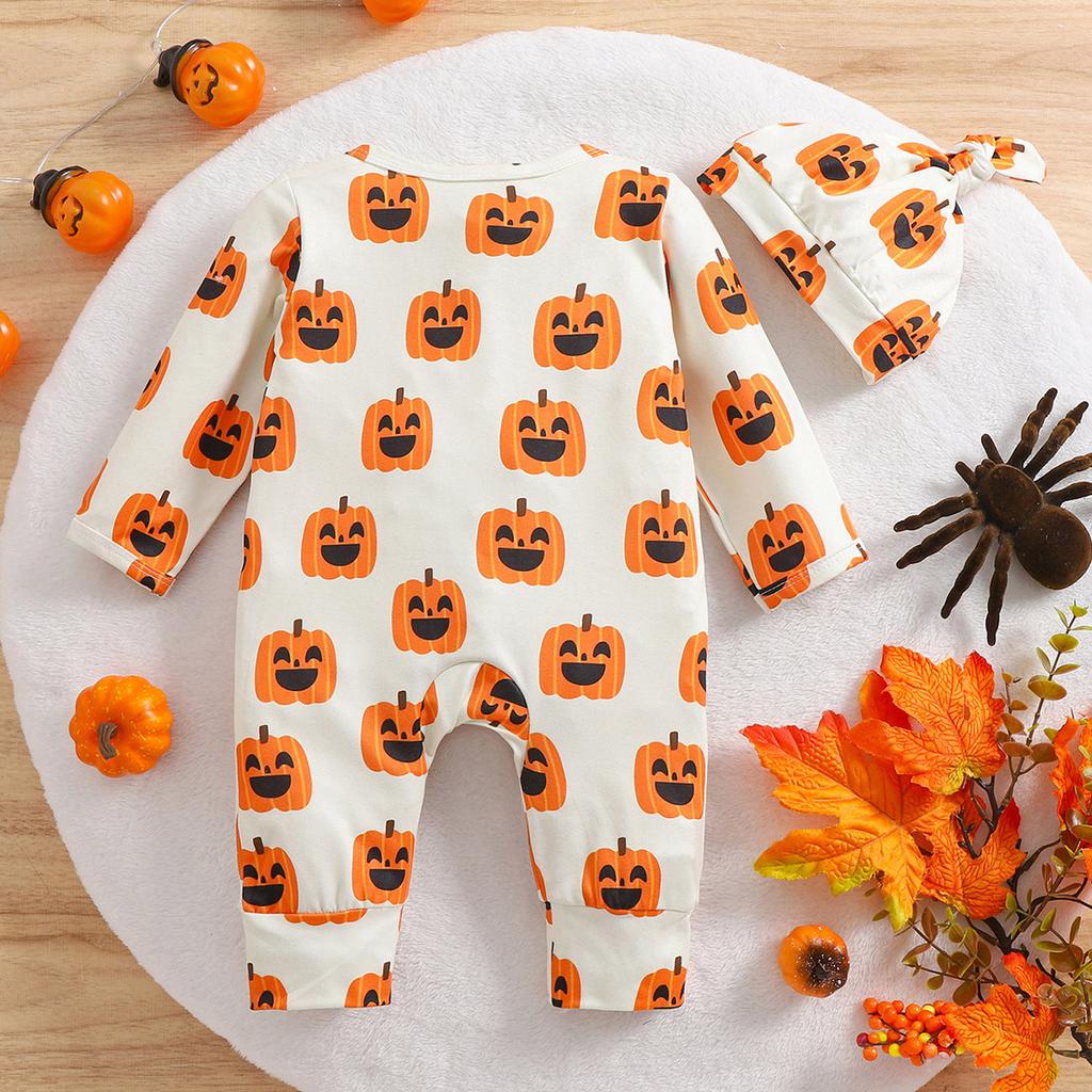 Комбинезон на молнии с рисунком тыквы для мальчиков и девочек, комбинезон с шапочкой