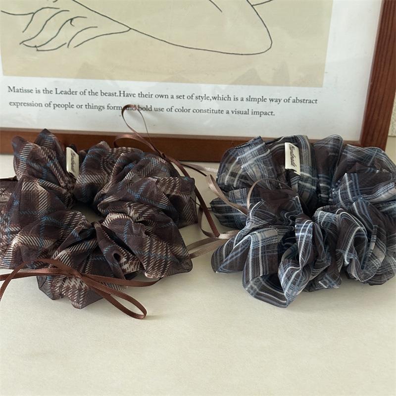 Sheer Gingham Scrunchies With Thin Ribbons Transparent Plaid Hair Ties Fairy Style Light Weight Hair Rope For Summer