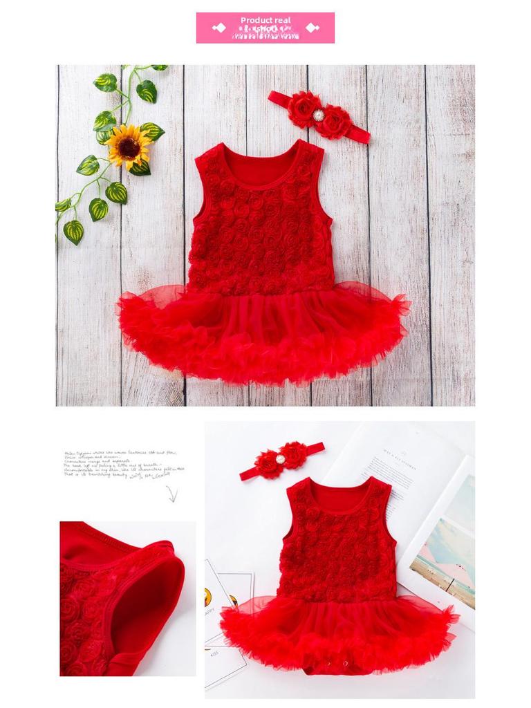 Платье без рукавов для младенцев Rose Princess - однотонный праздничный наряд для маленьких девочек
