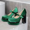 Women Velour Pumps Chunky Super High Heels Platform Green Blue Velvet Mary Jane Shoes