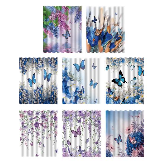 Floral Shower Curtain Spring Farmhouse Bathroom Curtain Waterproof Flowers Butterflies Leaves Bath Curtain with Hooks for Home Shower Bathtub