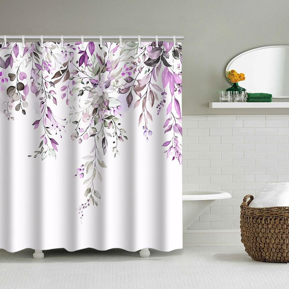 1/4 Зеленые Листья Шторки для Душа, Декор Сиденья для Унитаза, Шторка для Душа с Ковриком и Крышкой для Унитаза, 12 Крючков 70,8X70,8 Дюймов