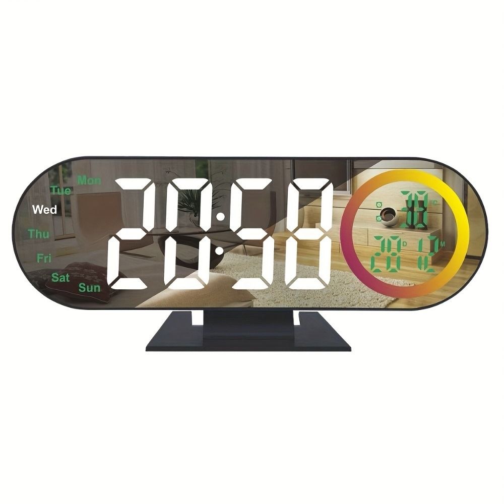 Voice Control Digital Alarm Clock 12/24H Format LED Electronic Clock LED Mirror Clock  Office Decor