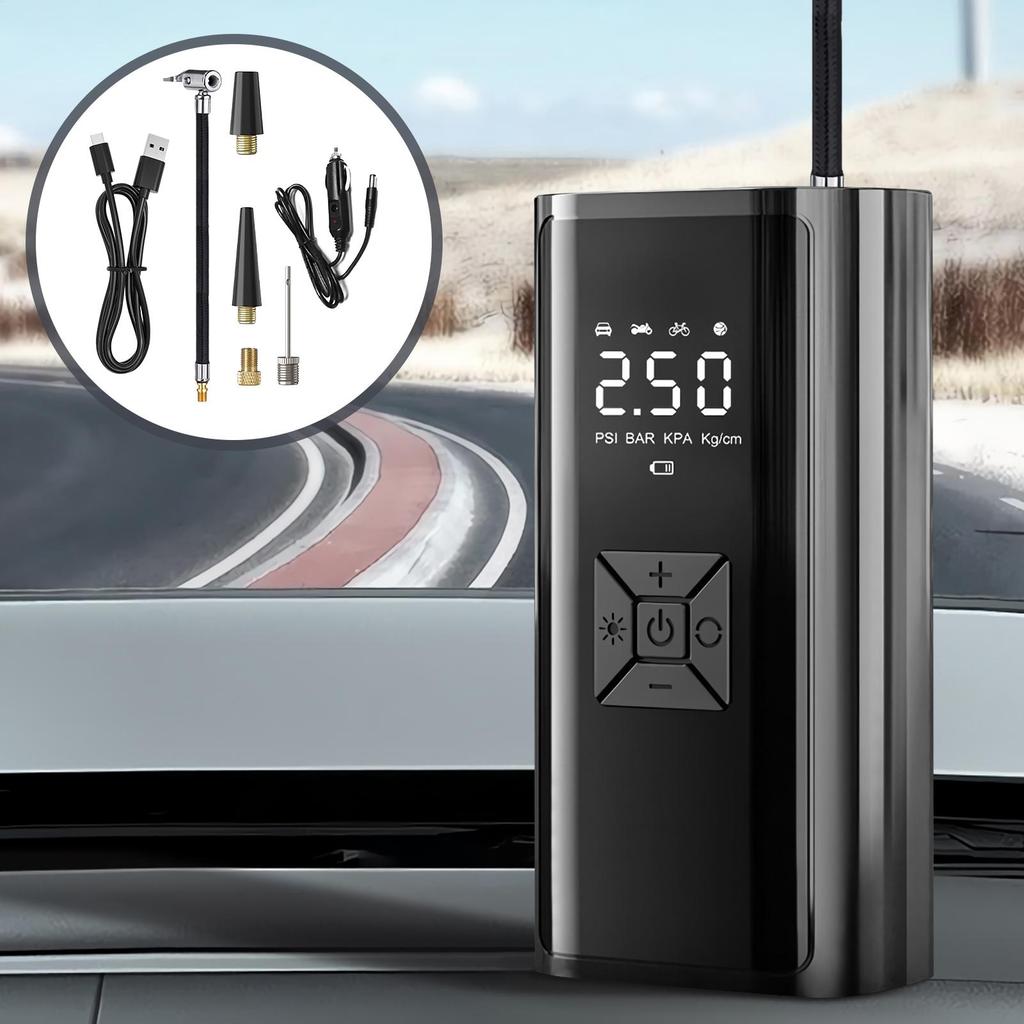 Воздушный насос для автомобильных шин, мотоциклов, портативный воздушный насос, беспроводной насос для накачивания шин с цифровым дисплеем для кемпинга, дома, путешествий, гаража