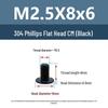 Yigu Black 304 Stainless Steel Flat Head Phillips Machine Screws M2-M6