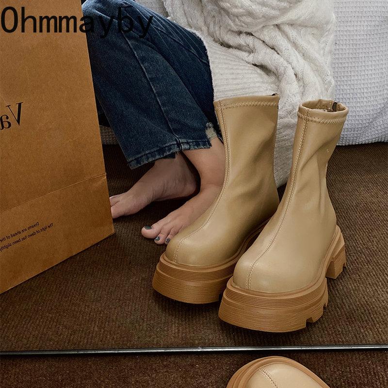 Winter Shoes Black Platform Gothic Boots Women 2023 New Casual Back Zippers Women's Ankle Boots Women's Short Bootties