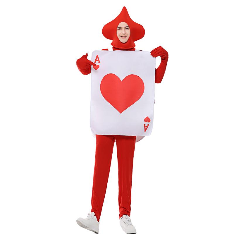 New Year's Spade Heart Playing Cards Red Bodysuit Cosplay Costume
