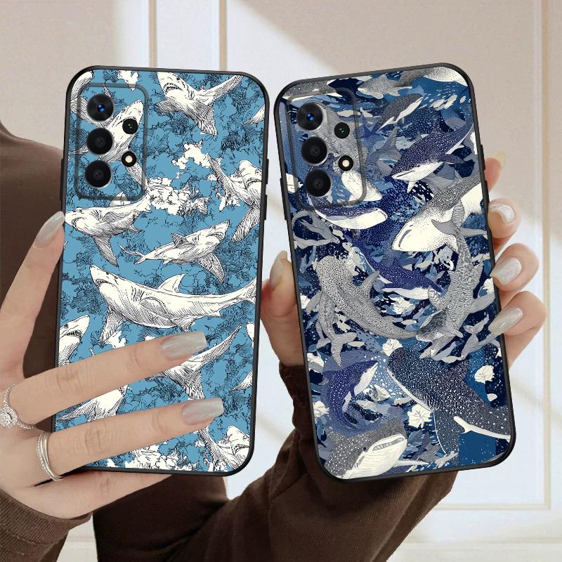 Мультяшная синяя акула для Samsung A03 Core A 04 05 06 12 14 15 16 22 23 Galaxy A25 26 4G 34 35 52 53 56 71 73 90 5G мягкий чехол для телефона
