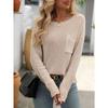 Осенний женский свитер с круглым вырезом и карманами, украшенный сверху и длинными рукавами