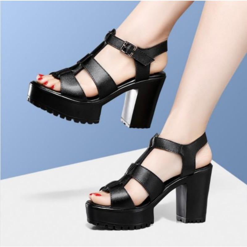 Маленький размер 32-43 Модные босоножки на толстой платформе Летние босоножки-гладиаторы на высоком каблуке Женская обувь Модель Офис