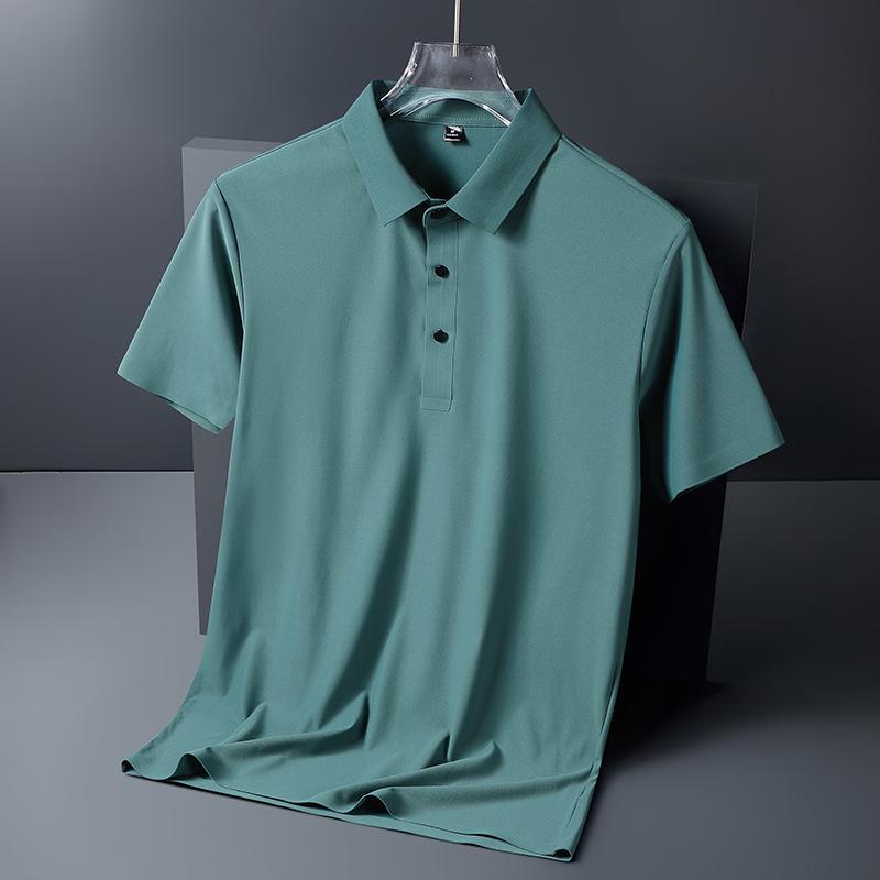 Men's Trendy Seamless Ice Silk Polo Shirt - Short Sleeve, High Quality, Lapel Design for Summer