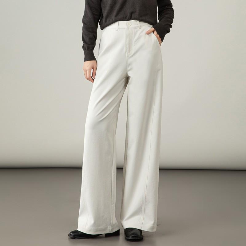 2025 Autumn Women's High-Waisted Wide-Leg White Casual Pants