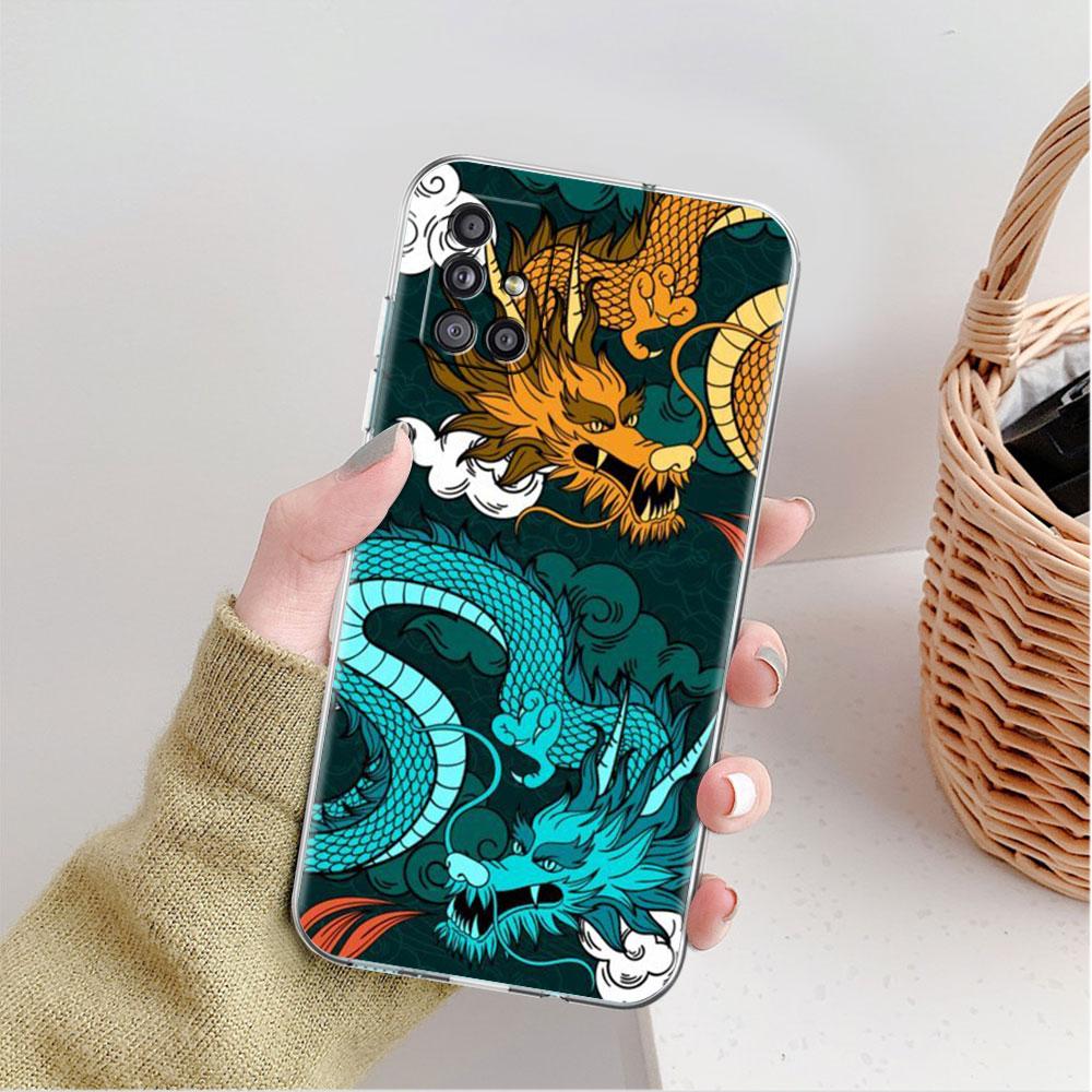 Прозрачный чехол для Samsung Galaxy A52 A12 A51 A32 A21s A71 A32 A22 50 A70 A31 A72 5G чехол для телефона модный китайский винтажный дракон