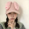 Шапка-ушанка из овечьей шерсти Y2k с кроличьими ушками, корейская бейсболка с козырьком, милая женская бейсболка