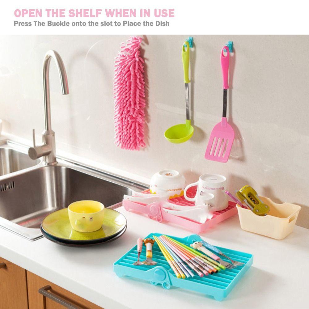Foldable Design Dish Drying Rack Plastic Material Kitchen Drainer Plate Organizer  Plate Storage
