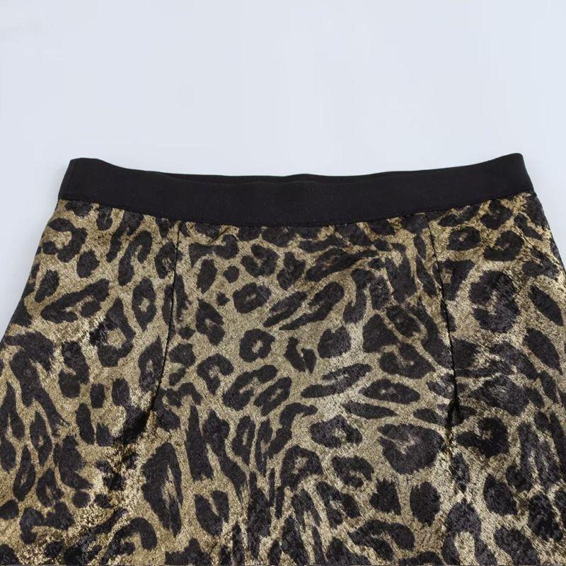 Kaslead New Arrival Women's Fashion Style Fashion Short Bronzing Leopard Print Elastic Waist Double Circle Short Skirt