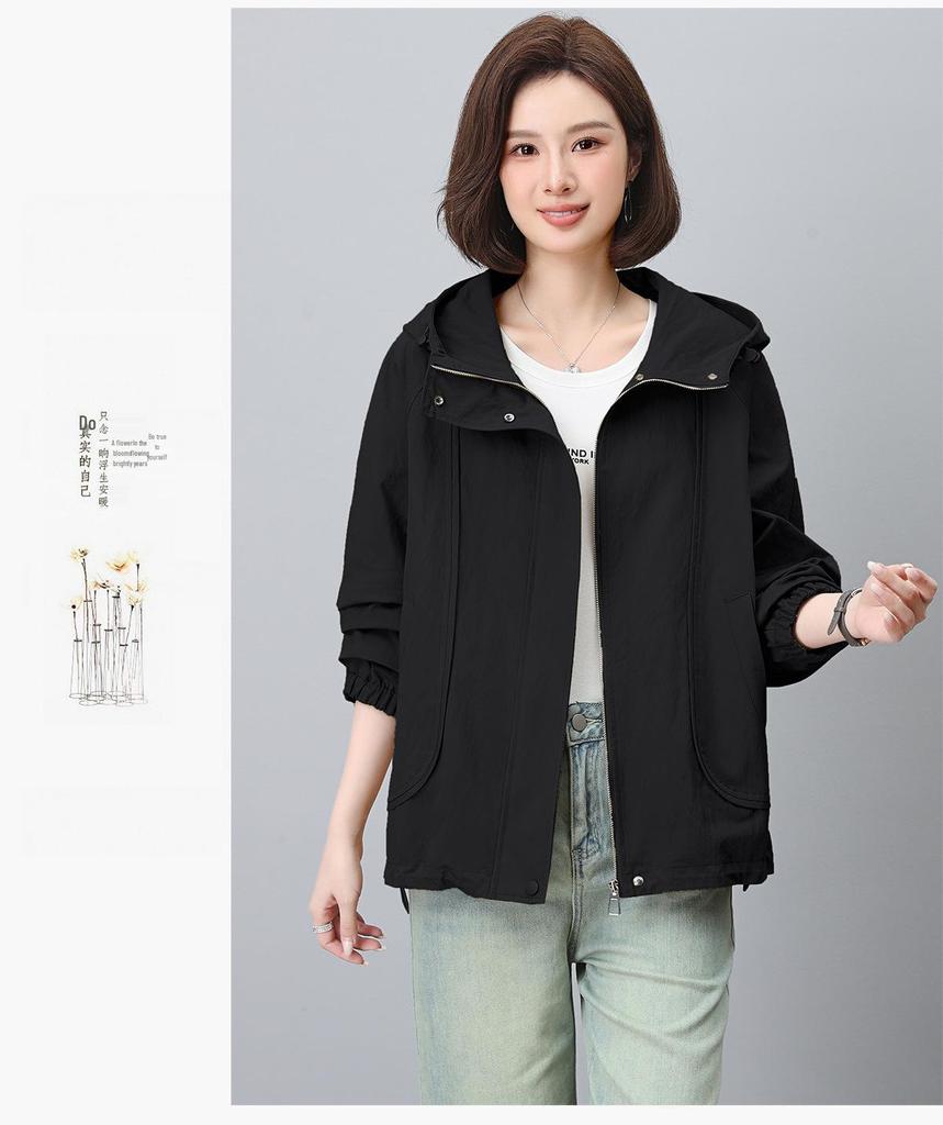 Женская куртка с капюшоном на весну и осень 2024 года: Модный, Повседневный, Свободный крой для среднего и пожилого возраста