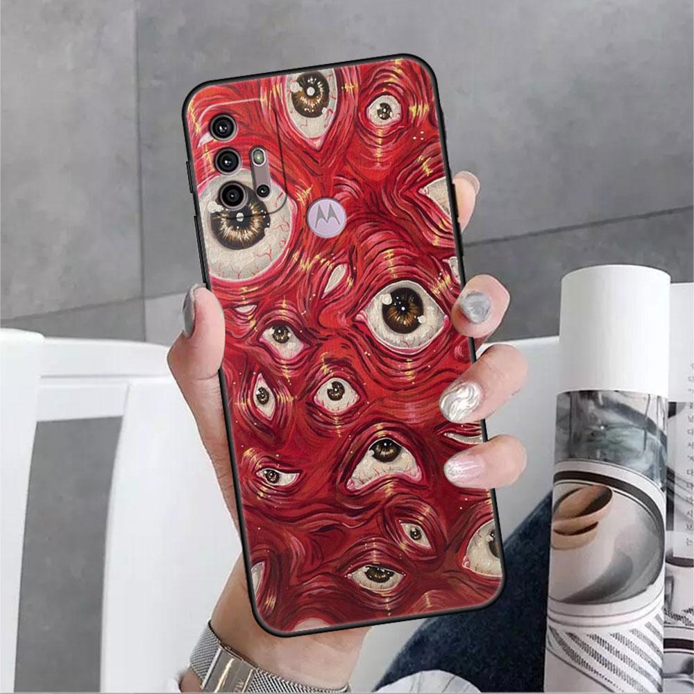 Чехол со смайликом со страшным лицом и глазами для Motorola G30 G60 G22 G9 Play G82 G52 G8 G9 G50 One Fusion Edge 20, черные мягкие чехлы для телефона