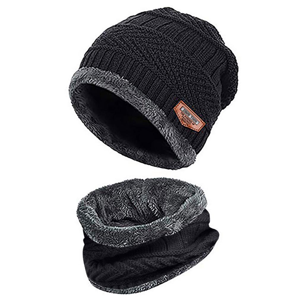 Men Warm Winter Thicken Hat And Scarf Two-Piece Knit Windproof Cap