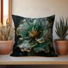 Emerald Green Gold Floral Pillow Cover Luxury Crystal Print Elegant Botanical Cushion Case For Sofa Bed Couch Glam Modern Home