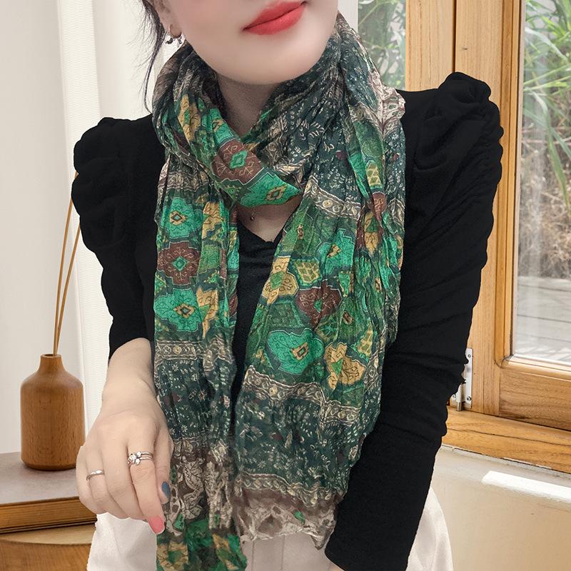 Small Floral Thin Mori Age-reducing Wrinkled Sunscreen Silk Scarf Women's Summer New Versatile Shawl Fashion Trends