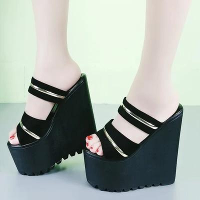 Женские сандалии на платформе 16 см, туфли на высоком каблуке-клине, с открытым носком, слипоны, мюли без задника, летние тапочки, обувь
