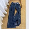 2024 Autumn Women's American Style Colorful Bow Wide-Leg Jeans