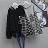 Plus Size Women's Hooded Sweater 2025 Autumn New Korean Loose Splicing Plaid Top