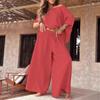 Off Shoulder Set2025 European and American Summer Women's Solid Popular Casual Loose Round Neck off-Shoulder Set