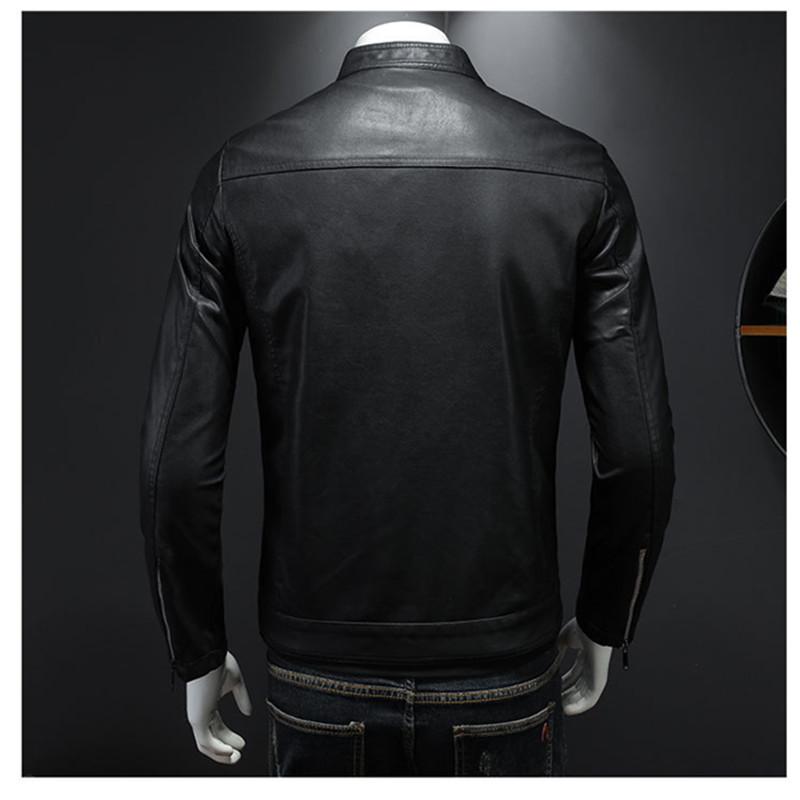 Новая весенняя мужская кожаная куртка с воротником-стойкой