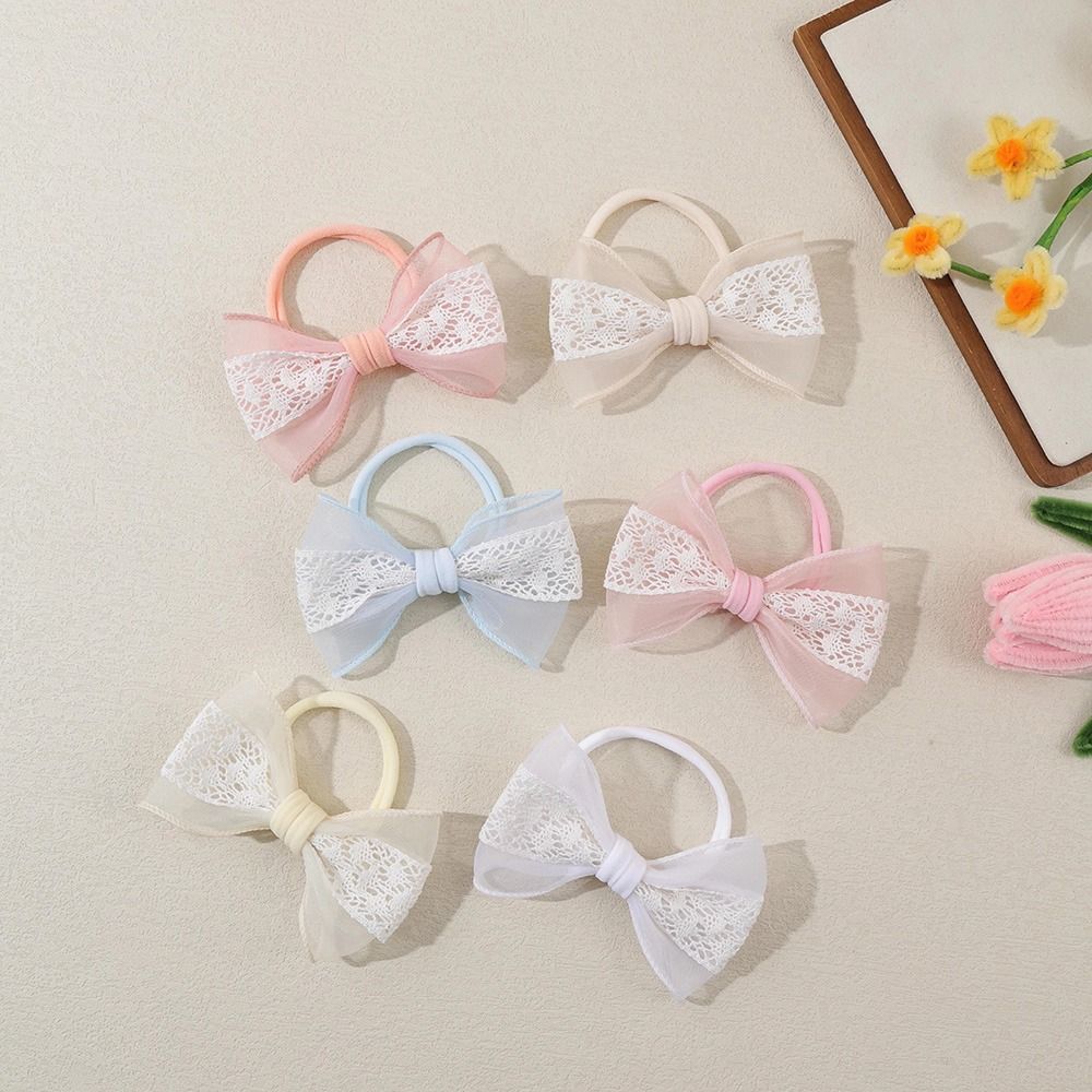 Soft Baby Nylon Headband Lace Bow Ponytail Hair Tie Bowknot Hair Bands For Baby Girls Children