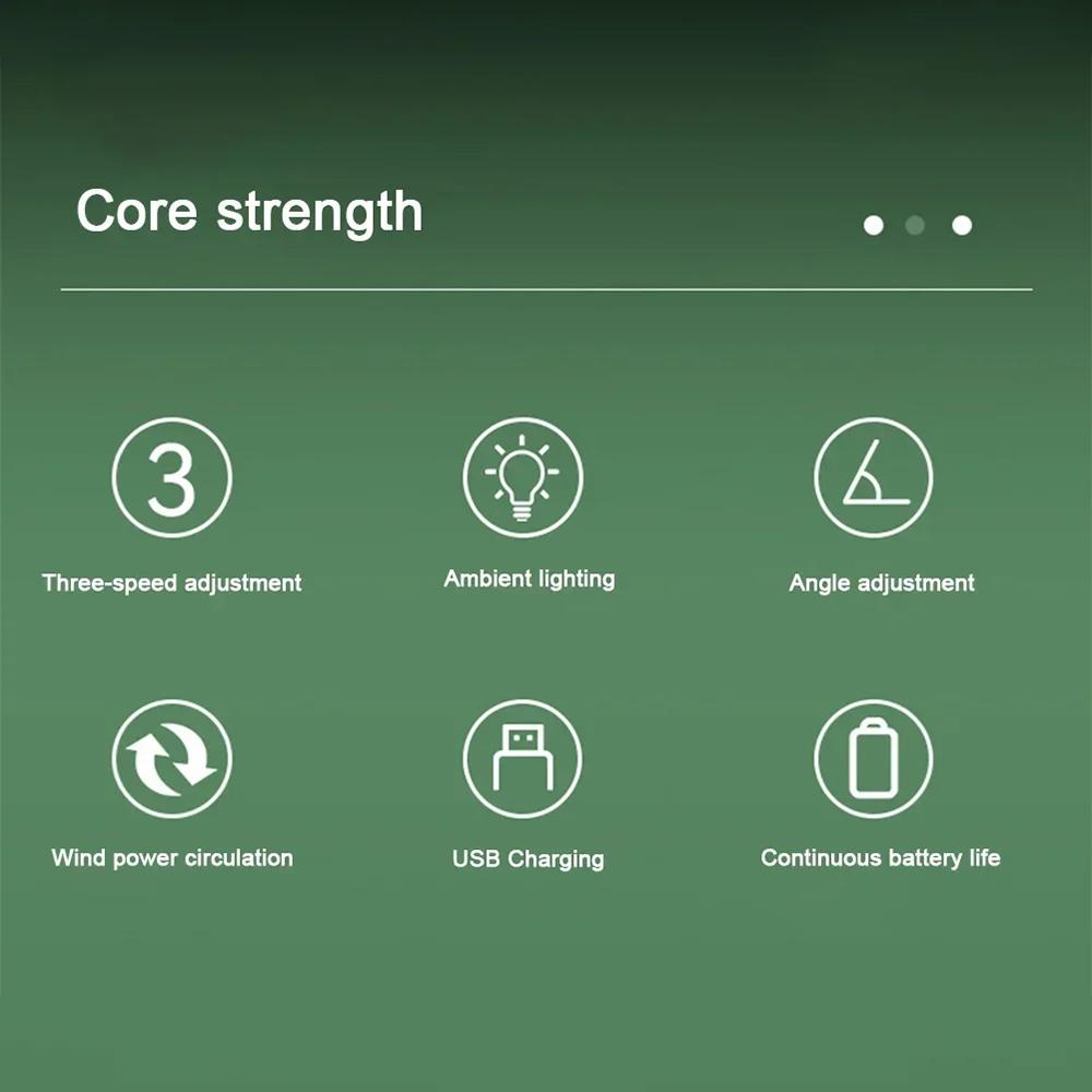 Портативный вентилятор USB перезаряжаемый вентилятор со светодиодной подсветкой, 7 цветов, электрический вентилятор, регулируемый на 180°, бытовые летние вентиляторы для кемпинга, 3 скорости, бесшумные мини-вентиляторы