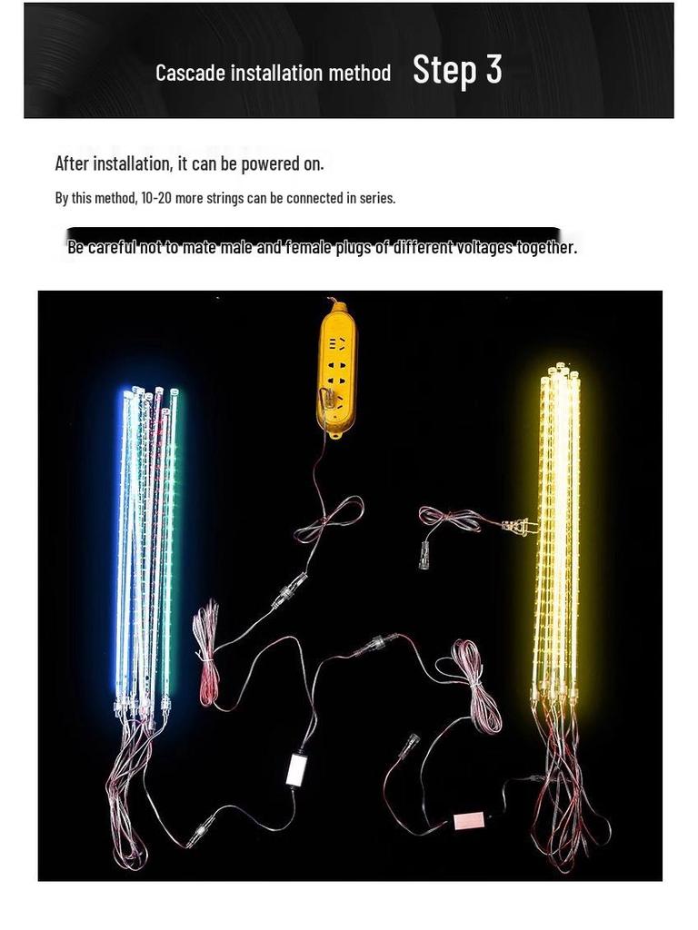 Разноцветные светодиодные солнечные гирлянды «Метеоритный дождь»: Мигающая, Переливающаяся, Водонепроницаемая Уличная Декорация
