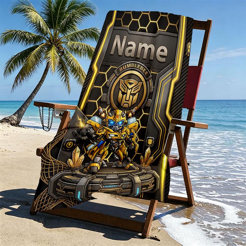 Custom Name Personalized Transformers Print Beach Towel, for Trip Camping Beach Party Home Decor, Birthday Gift for Family & Friends