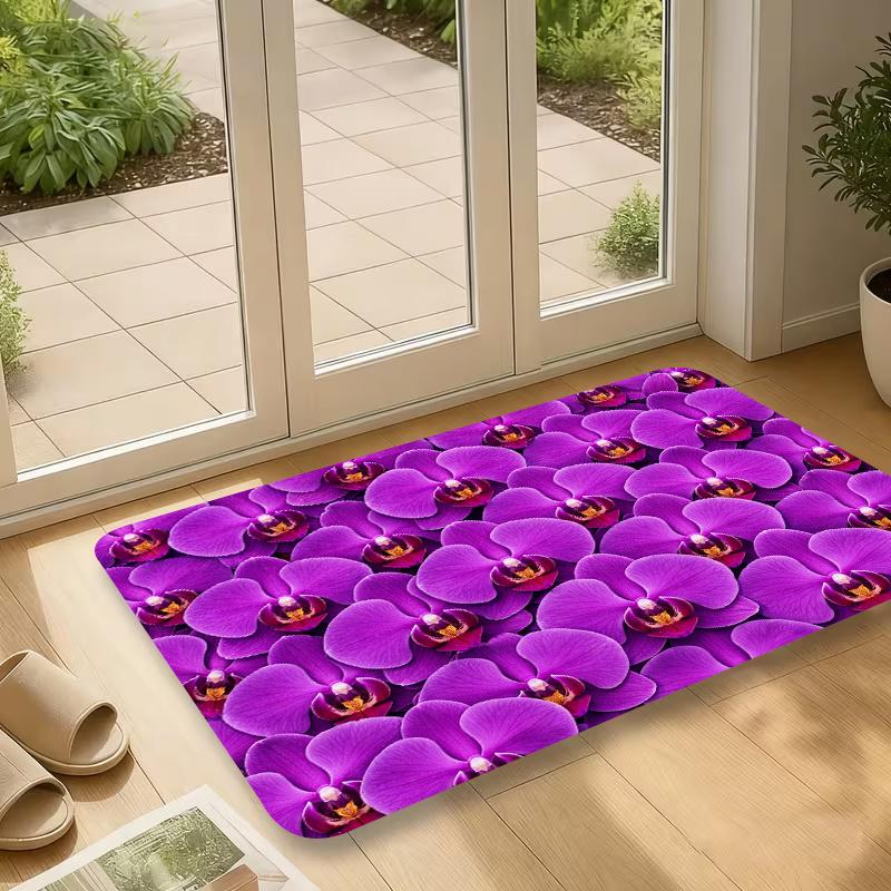 1pc Purple Phalaenopsis Orchid Entrance - Non-Slip Machine Washable Suitable for Home & Outdoor, Thin Low-Profile Mat Suitable for Entryways, Bedrooms