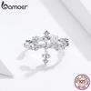 Bamoer Retro Pattern Cross Adjustable Finger Ring for Women 925 Sterling Silver Vintage Flower Rings