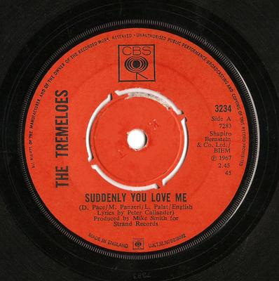 7-дюймовая пластинка TREMELOES Suddenly You Love Me As You Are 3234 CBS 1968 UK Поп Б/у