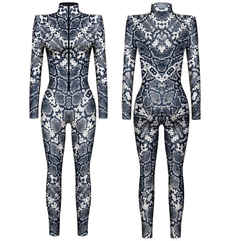 Животное Чешуя Павлинье Перо Змеиная Кожа Интересный Панк Готика Женщины Сексуальный Хэллоуин Тонкий Комбинезон Косплей Костюм Боди