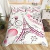 Eiffel Tower Duvet Cover Set Romantic Theme for Girls Women Couple Bedding Set Paris Cityscape Printed Polyester Comforter Cover