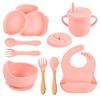 9PCS Rabbit Baby Silicone Tableware Kids Non-slip Sucker Bowl Plate Cup Spoon Fork Sets BPA Free Children's Feeding Dishes Utensils