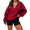 Women's Casual Fashion Long Sleeve Solid Color Zip Hooded Sweatshirt Top With Pocket