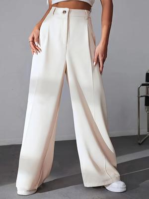 Европейские и американские женские однотонные универсальные брюки-костюм с высокой талией - Модные прямые повседневные брюки