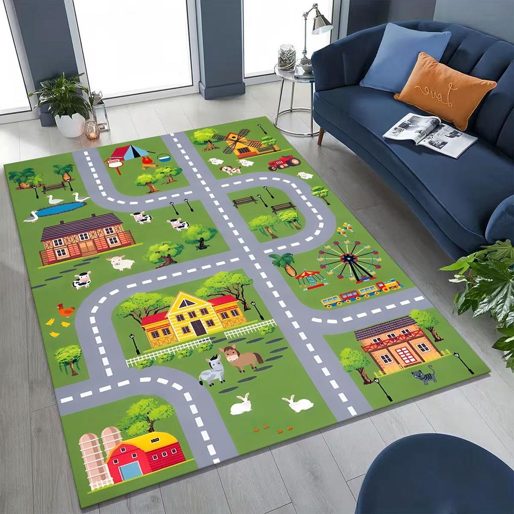 Child Urban City Road Traffic Learning Interactive Game Playroom Rug for Bedroom Living Room Sofa Home Doormat Decor,Non-slip
