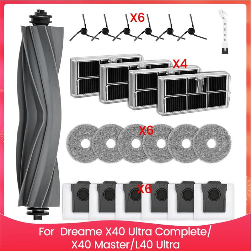 A03F-Для пылесосов Dreame X40 Ultra Complete/X40 Master/L40 Ultra Основная боковая щетка Мешки для пыли Насадки для мытья пола HEPA-фильтры