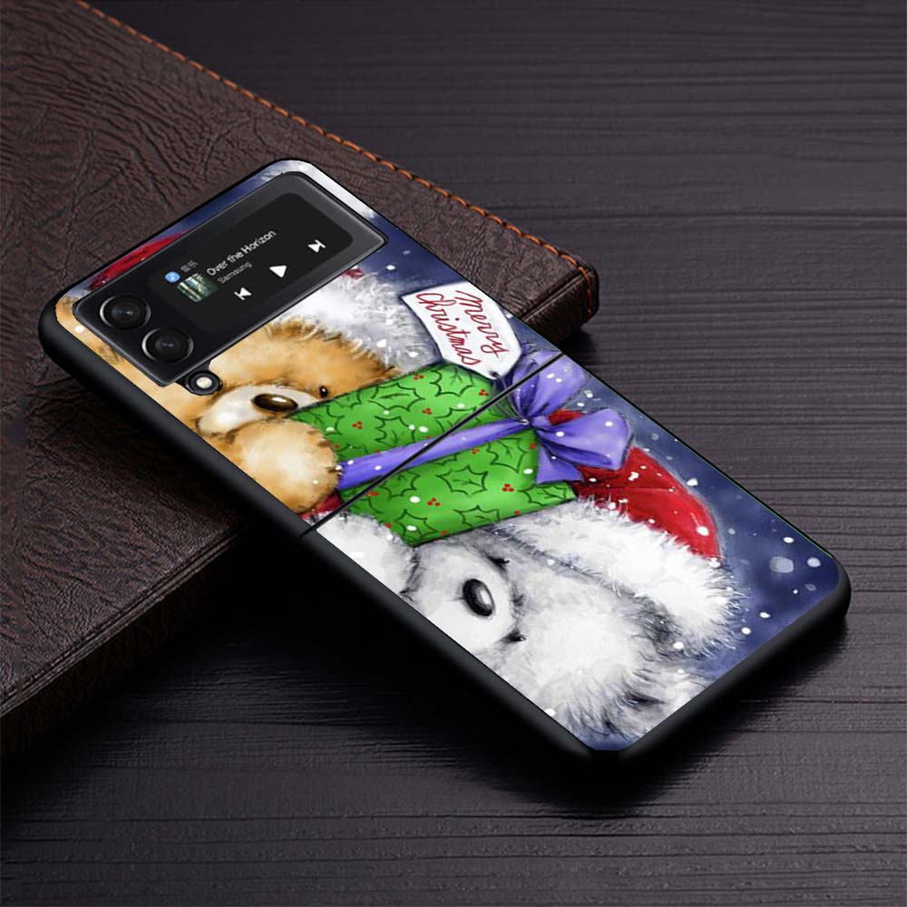 Happy Christmas Cute Bear Gift Phone Case For Samsung Galaxy Z Flip3 Flip4 Flip5 Flip6 Flip7 For Z Flip 7 6 5 4 3 5G Hard Foldin
