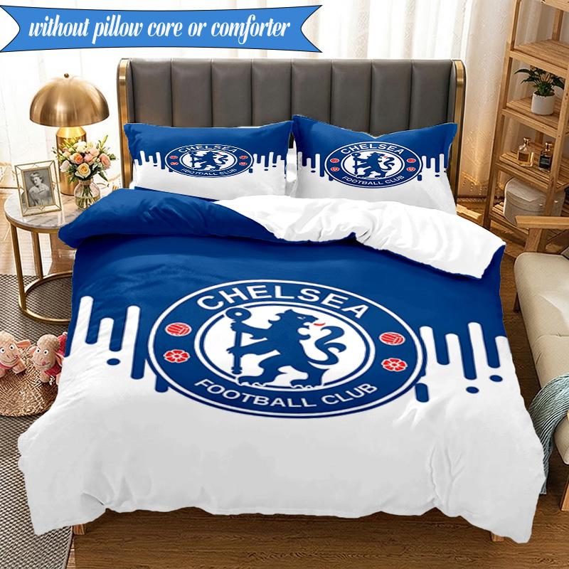 3PCS Chelsea Fc Printed Soft Bedding Set,Including 1pc Duvet Cover And 2pcs Pillowcases Perfect for Bedroom, Dormitory, Fan gift