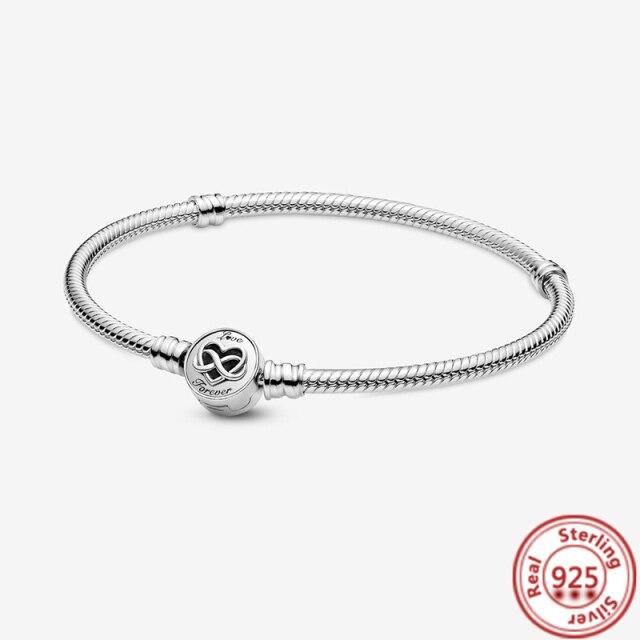 Корона-змея-цепочка, браслет из 100% стерлингового серебра 925 пробы, безопасные бусины в форме сердца, подвески, браслеты для женщин и девочек, изготовление ювелирных изделий своими руками